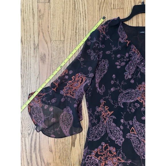 Sweet Silk Black And Purple Flutter Sleeve Top Dark Fairy Whimsigoth L - Picture 16 of 16